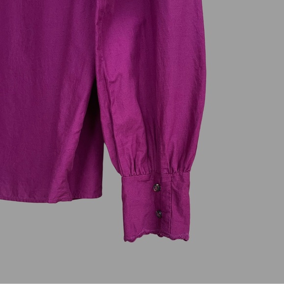 SEZANE Purple Boho Floral Embroidered Lace Button Down Shirt Honey Blouse Top - Picture 9 of 13